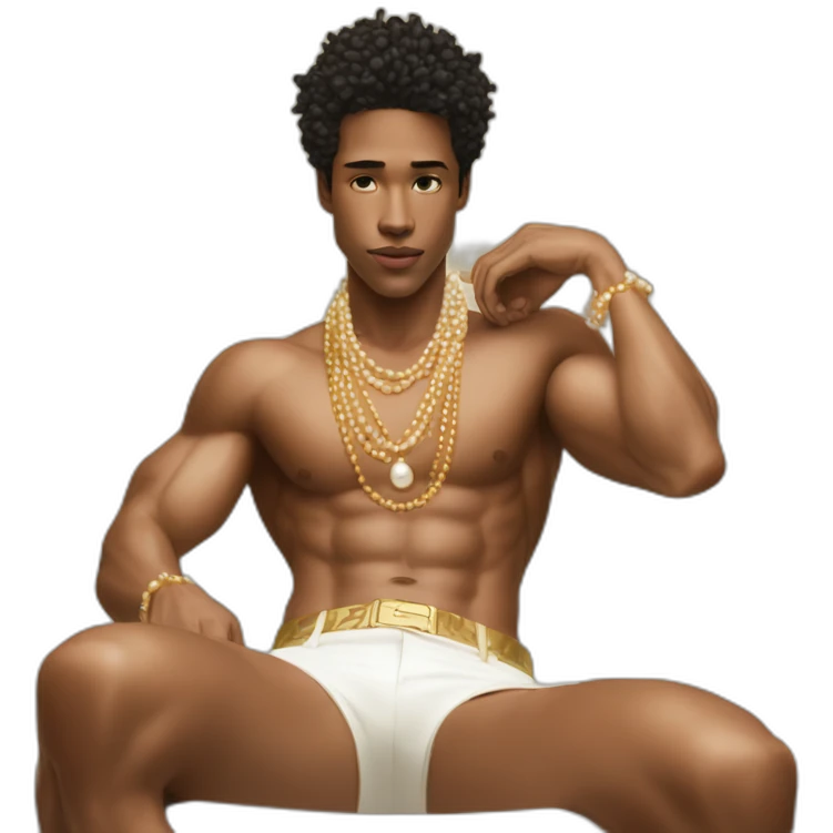 Posh-muscle-boy-pearl-necklace-in-golden-bathtub emoji