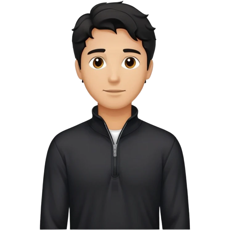 Relaxed fit black quarter-zip shirt on man with wavy black hair, not form-fitting emoji