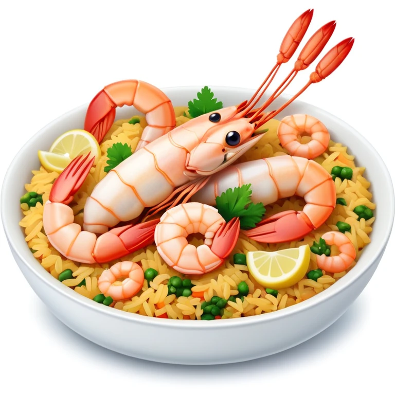 A plate of delicious seafood rice with prawns emoji