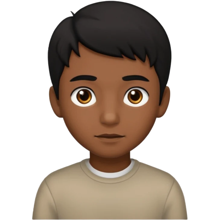 Dark brown boy, with black hair, black eyes emoji
