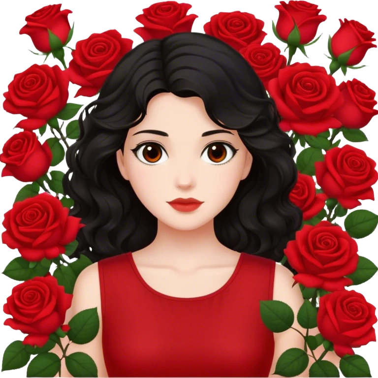Brown eyes black wavy hair red roses backdrop ted top  emoji
