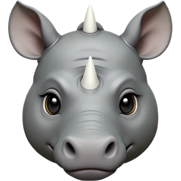 cinematic-noble-cute-rhinoceros-portrait-emoji,slate-grey-hide-poised-and-regal,-with-a-massive,-powerful-build-and-a-thick,--deep-set-soulful-piercing-eyes,-simplified-yet-sharp-and-sophisticated-features,-highly-detailed,-large-black-eyes, white horn, front facing, zoomed out showing shoulders emoji