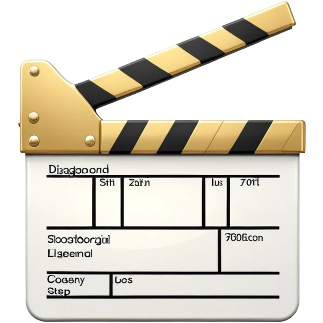 stylized clapperboard with shiny gold upper part and white lower part, diagonal striped pattern emoji
