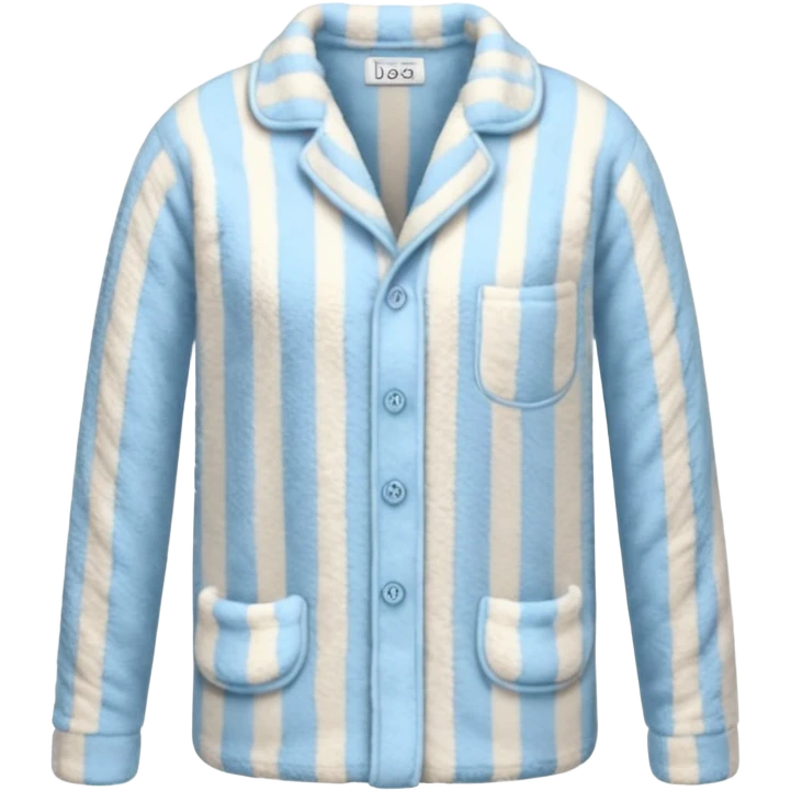 emoji of an isolated fluffy fleece pajama top with soft pastel vertical stripes, plush fuzzy texture, light grey and pastel blue tones, button-down long sleeves, neatly folded flat-lay, no person, no body, no mannequin, cozy warm winter mood, soft shading emoji