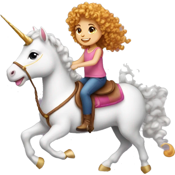 Burnett curly hear little girl riding a unicorn emoji