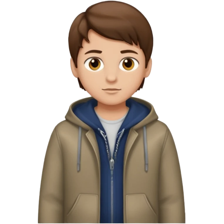 Create emoji of a boy with brown hair and brown eyes too, he is very modern  emoji