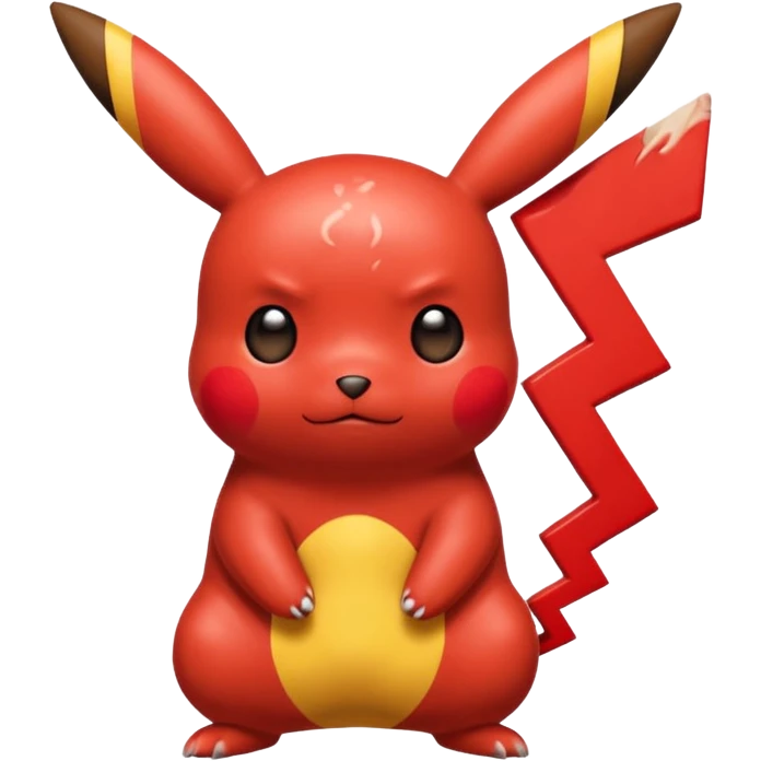Un Pikachu rouge qui et triste avec des éclairs en fond et il a fait caca emoji