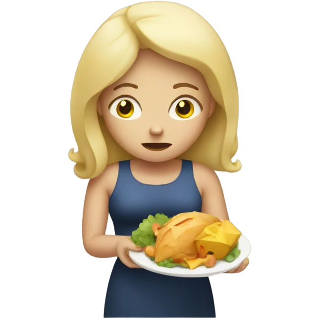 a sad ovweweight blondie woman with a plate of food emoji