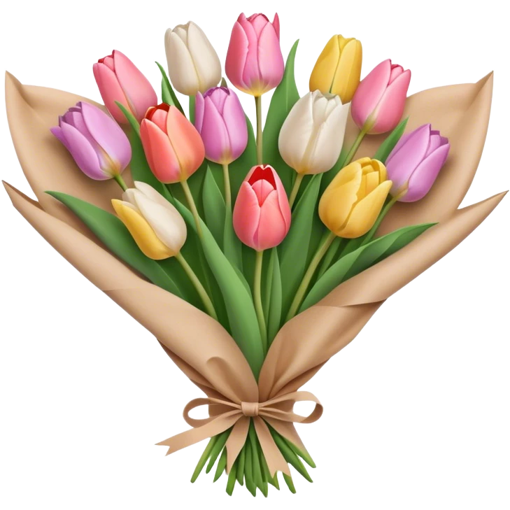 light pastel tulip bouquet wrapped in brown paper emoji