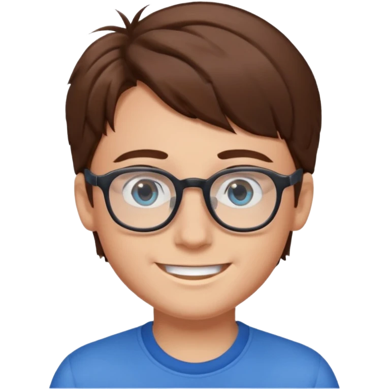 a boy with brown hair and blue eyes glasses emoji