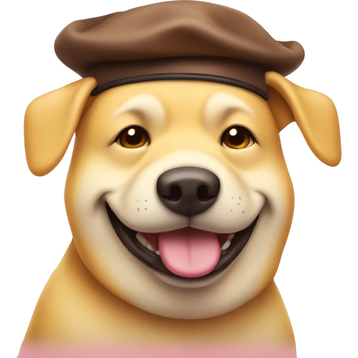Fat yellow dog cute with brown beret and pink cheeks  emoji