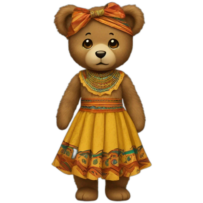Vintage Teddy Bear with African dress emoji
