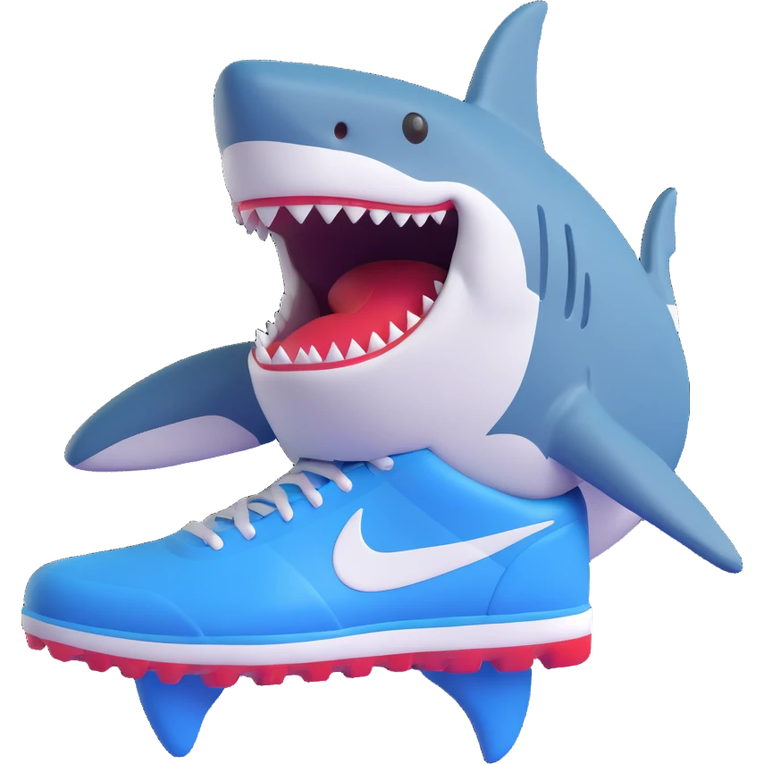 Tralalero Tralala, an Italian Brainrot character: a great white shark with three legs, wearing blue Nike shoes, 3D emoji style emoji