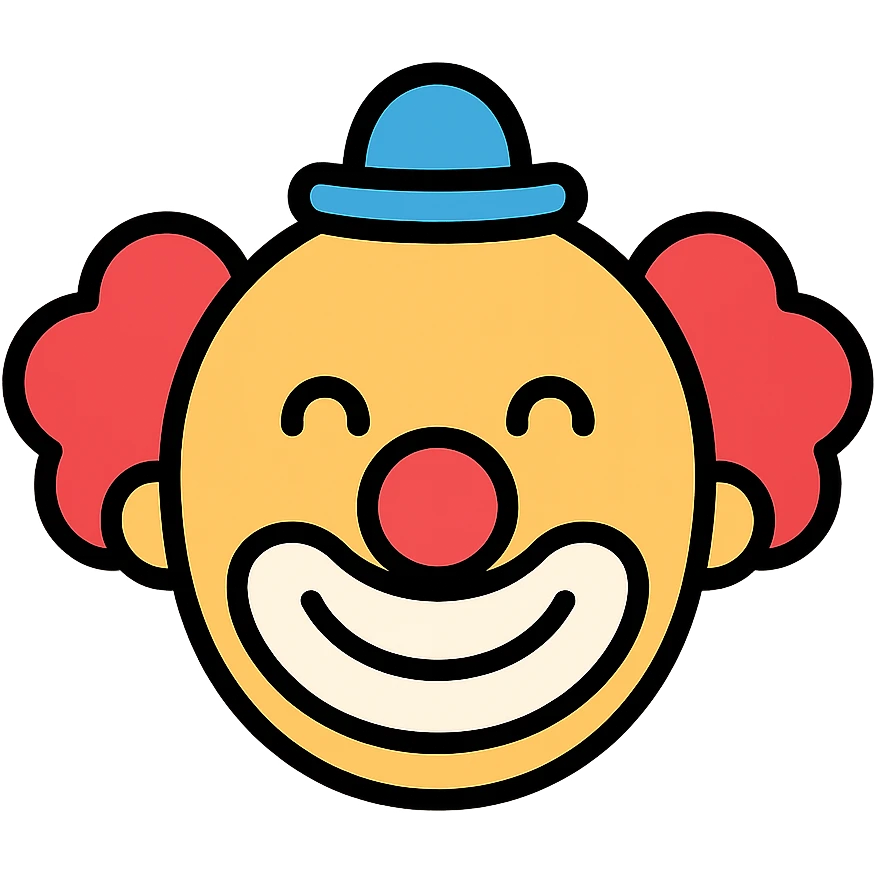 clown face icon in color with black outlines emoji
