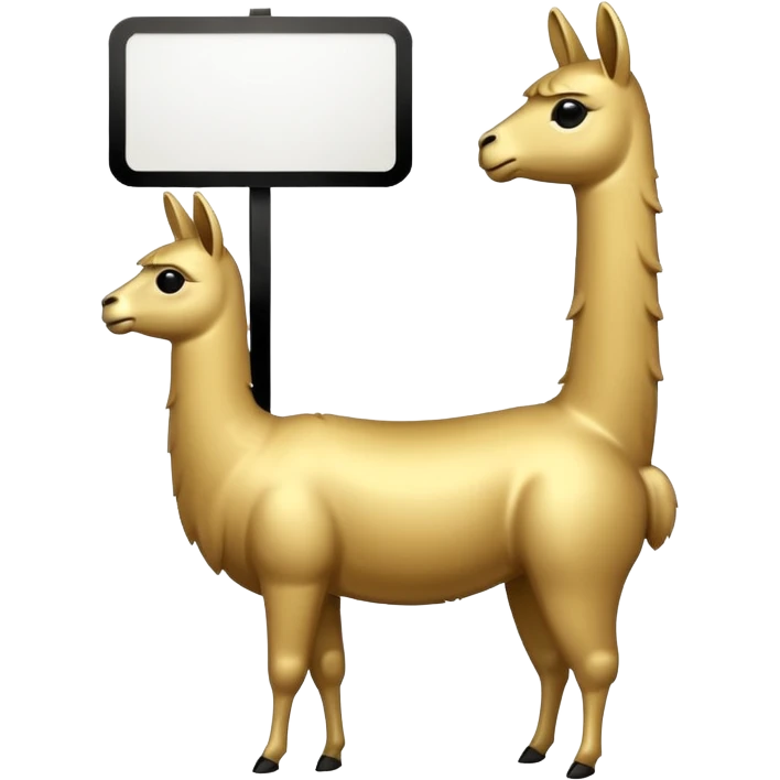 A small golden llama silhouette holding a white sign emoji