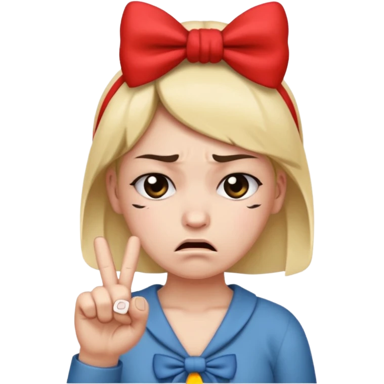 sad face with a bow on head and middle finger emoji
