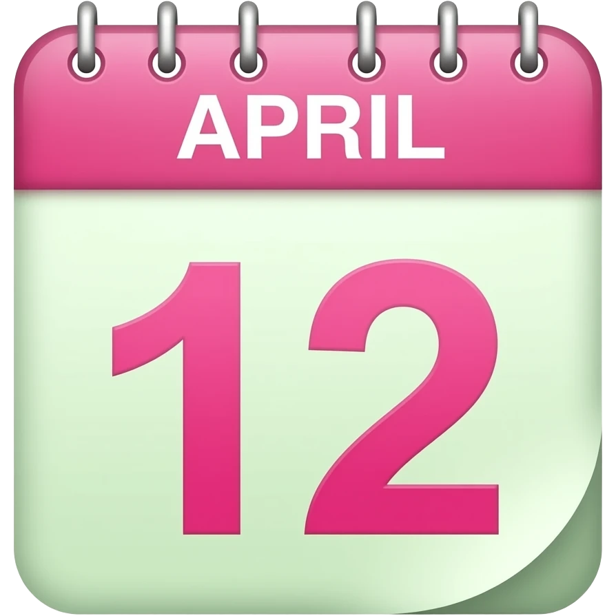 soft pink green calender 12 April, transparent background inspired by barbie colour pallete emoji
