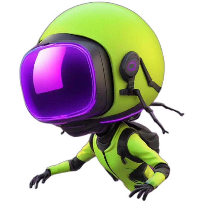 Ants 3D color lemon green and purple neon streetwear cybertech smart Futuristic cyber AR/VR point from him up doing a moonwalker emoji