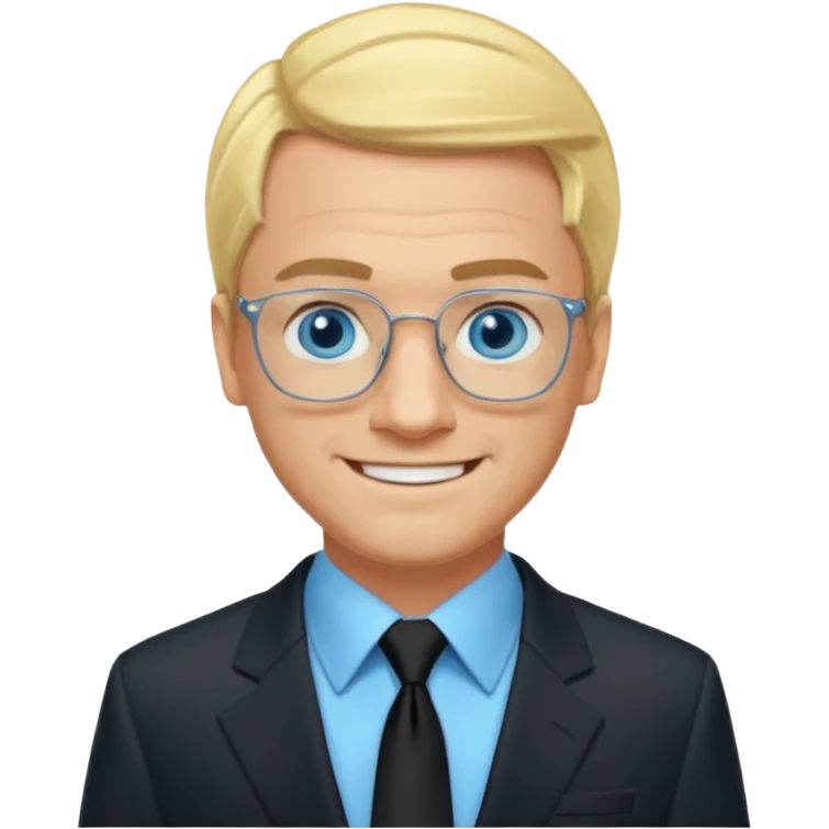 David Carlton from Ali G Indahouse with blue eyes, blonde hair, icy blue dress shirt with black tie, black suit jacket emoji