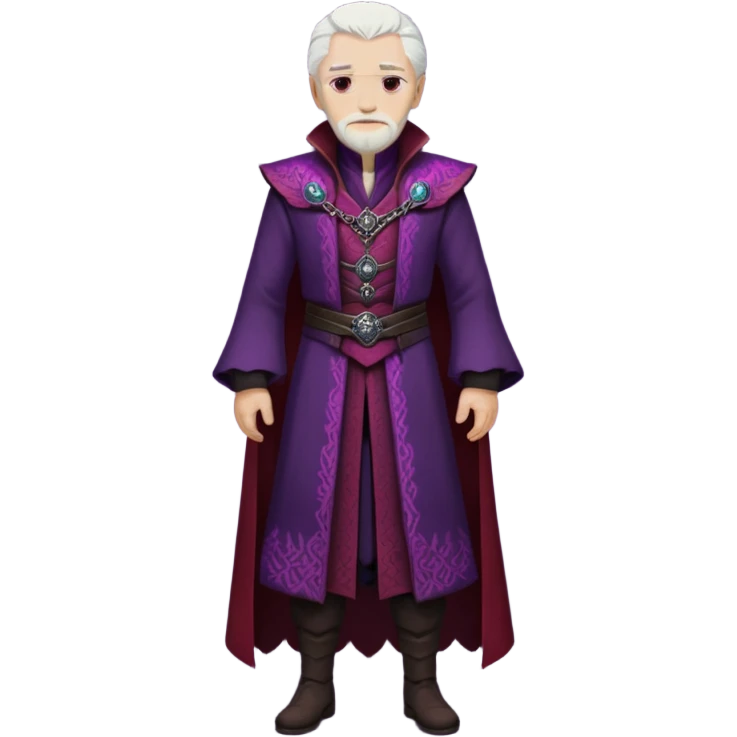 a white haired old man with purple eyes standing, full body, in Targaryen themed clothes, clothes are black and red themed emoji