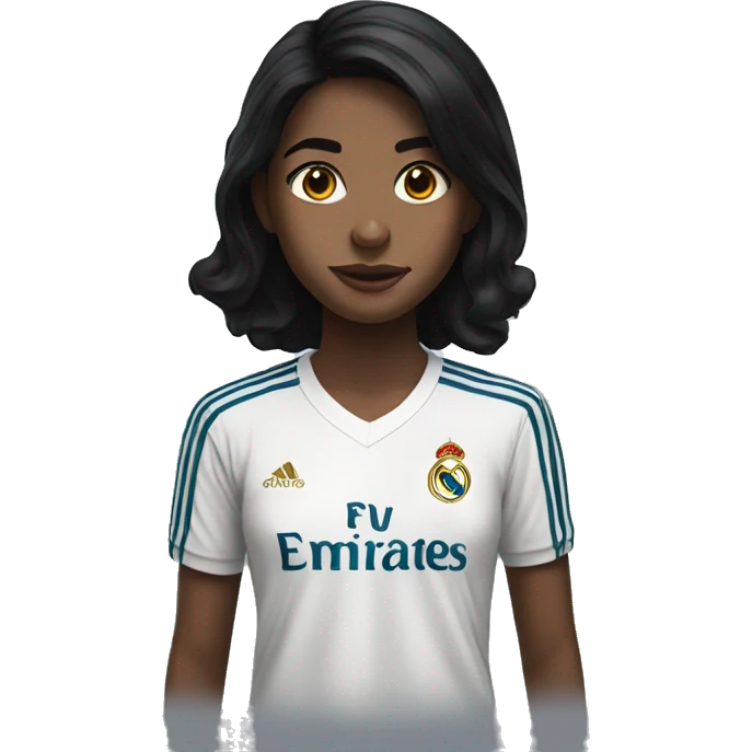 Black haired girl with real Madrid shirt emoji