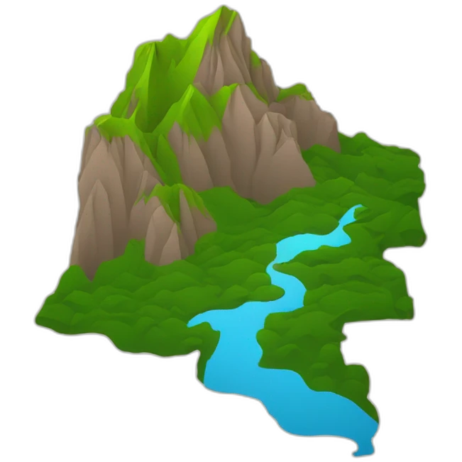 Colombia outline country with 3D effect of mountains and rivers, top view emoji