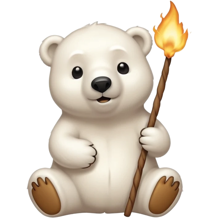 polar bear by a campfire roasting a marshmallow on a stick emoji
