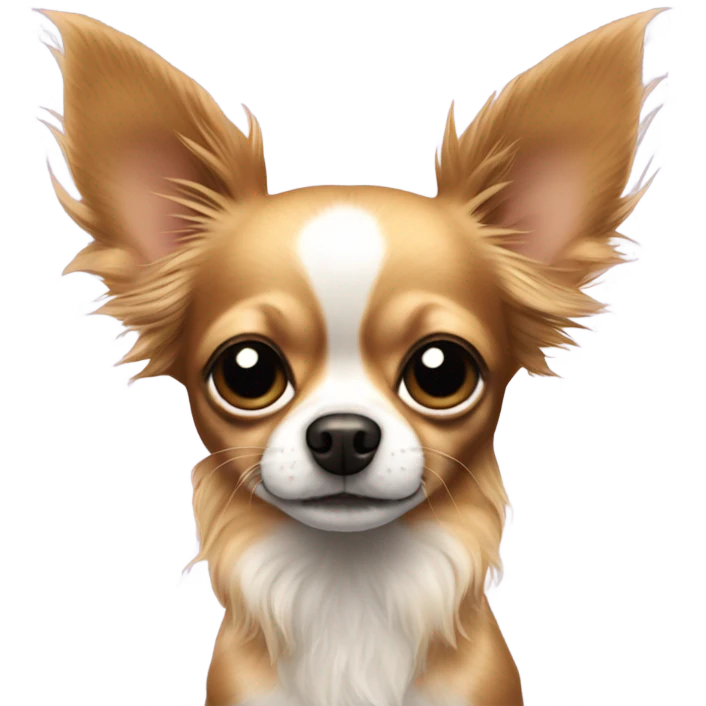 Long haired chihuahua with dots on his face with pointy ears . emoji