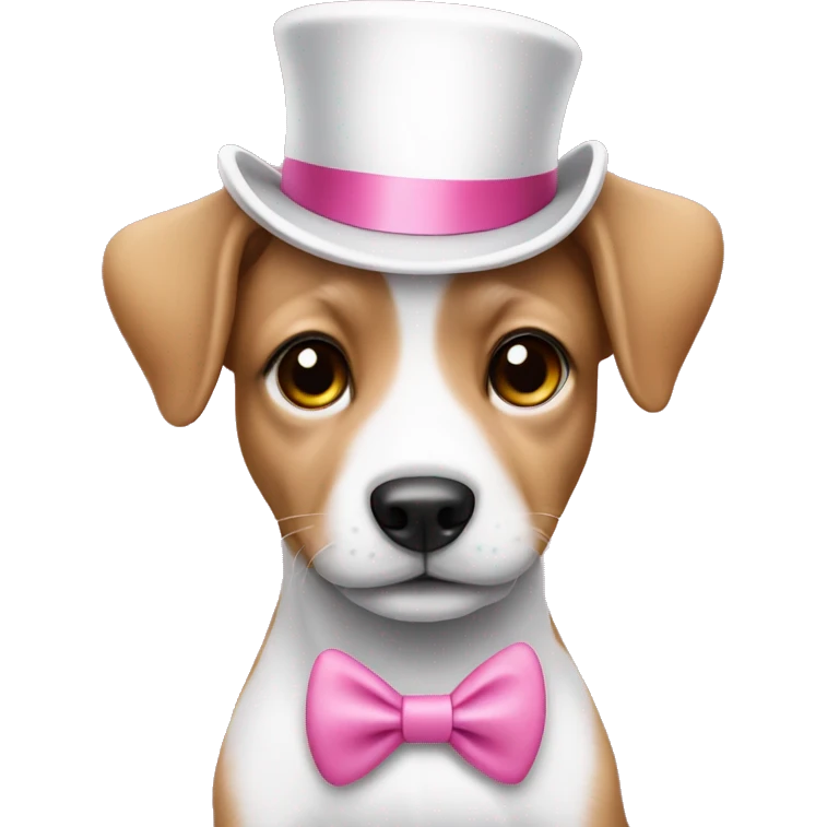 Puppy wearing pink suit and white top hat emoji