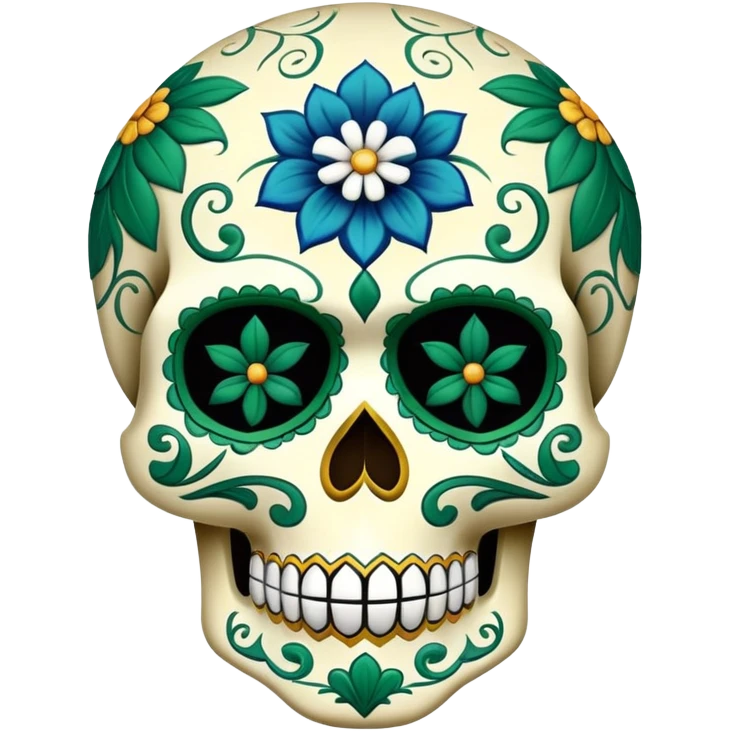 sugar skull in Milwaukee Bucks colors (green, cream, and blue) emoji