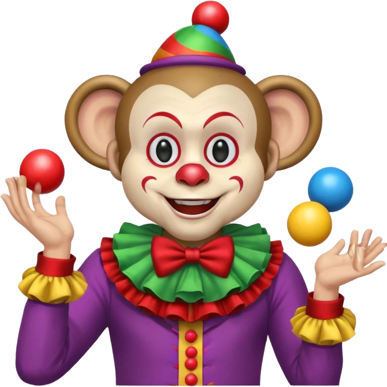 Monkey clown juggling balls, half body emoji