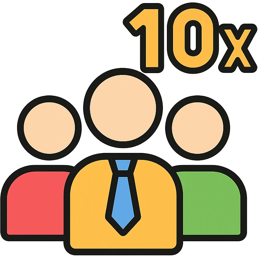 icon of three people and '10x' text, clean and professional emoji