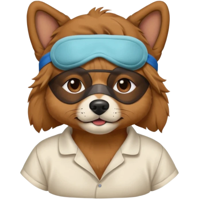 a dog with sleep mask and wearing shirt emoji