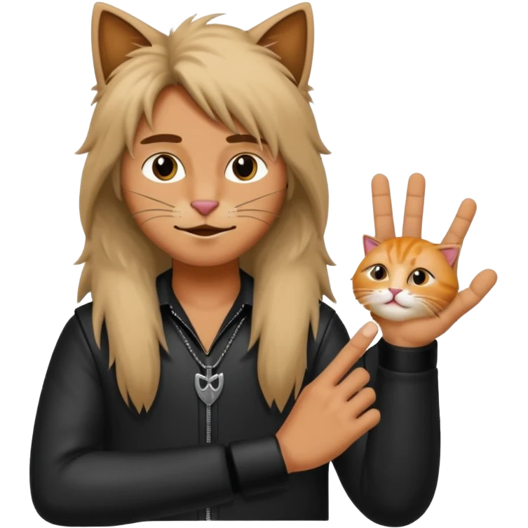 Rock star fingers on cat emoji
