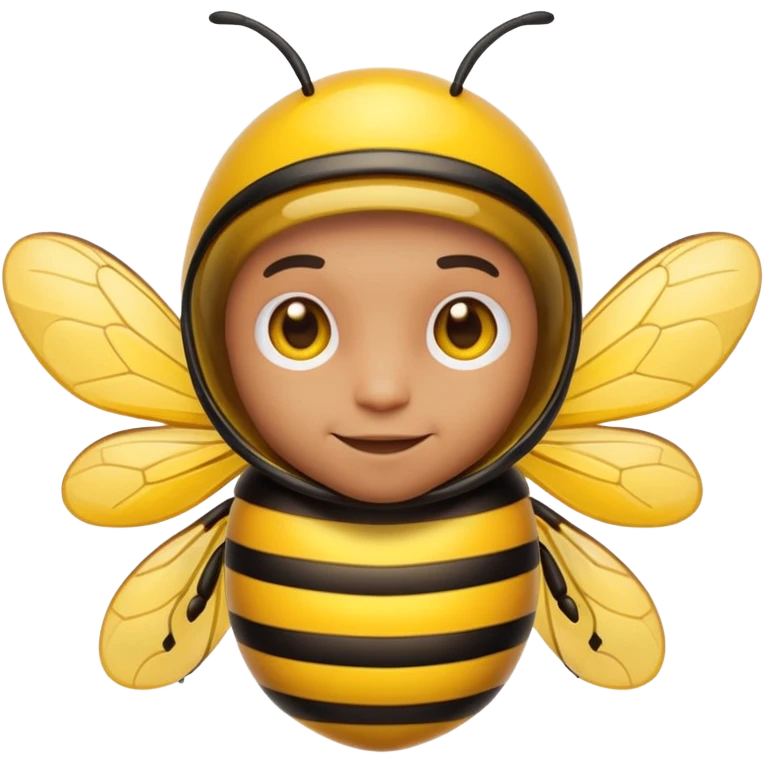 Convert this into a cute emoji-style bee with a human male face. Use bold outlines, bright colors, smooth shading, and a clean glossy sticker look. Transparent or white background. emoji