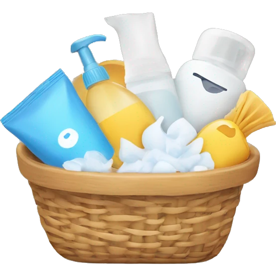 cute basket with hygiene products emoji