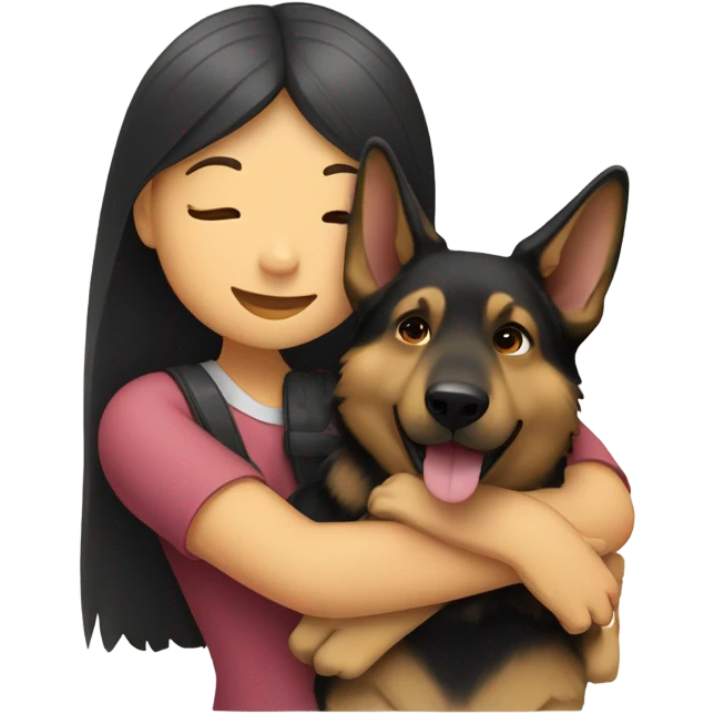 chinese girl hugging german shepherd dog emoji
