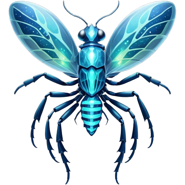 A bioluminescent insectoid with crystalline exoskeleton segments that refract light into dazzling patterns, sharp teeth, capable of phasing through solid objects when exposed to moonlight. emoji