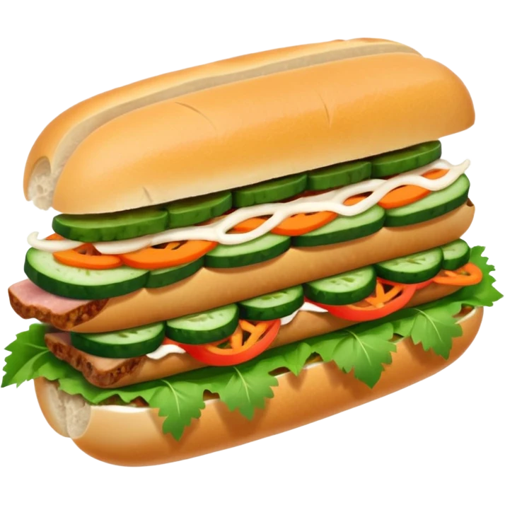 make it cute, chibitraditional banh mi with char grilled pork


    Very crusty baguette

    Mayo 

    Pickled carrot 

    Cucumber, coriander/cilantro, green onion, chilli 
 emoji