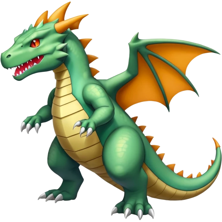 Shiny Exotic Colorful epic Tyranitar-Charizard-Dragonit—Salamence-Drudigon-Haxorus-Fakémon-hybrid-creature (full body)  emoji