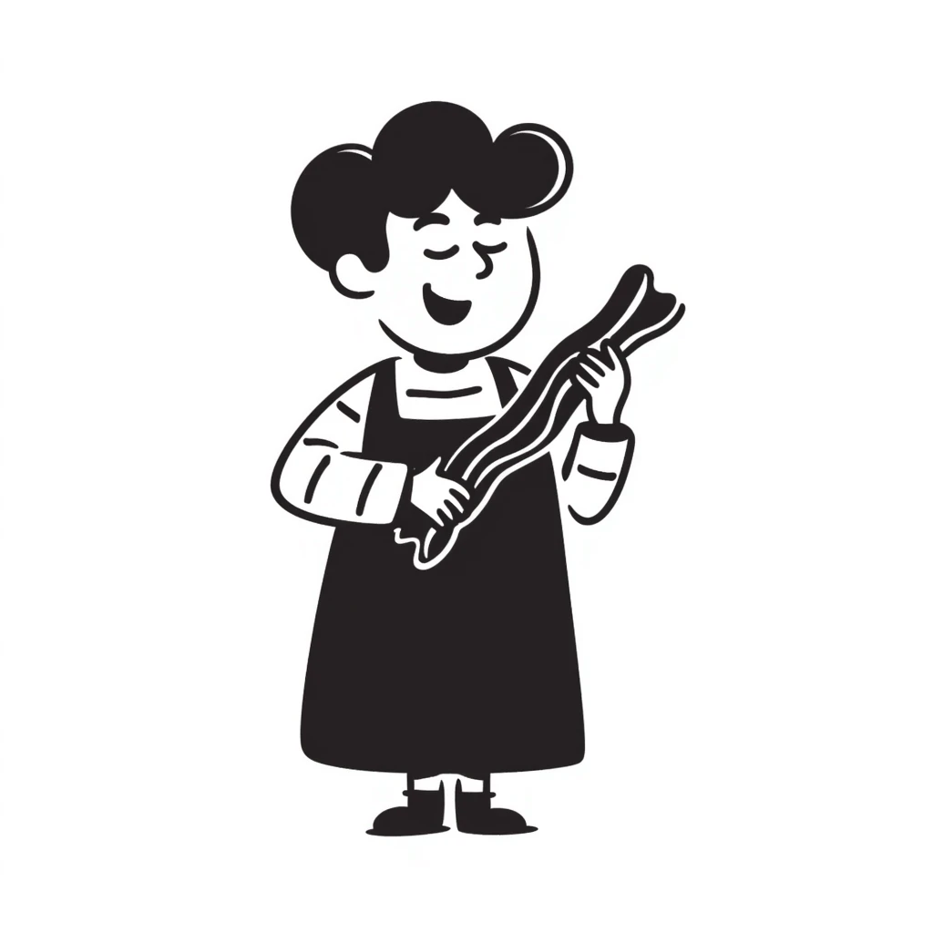 playful character with bacon emoji
