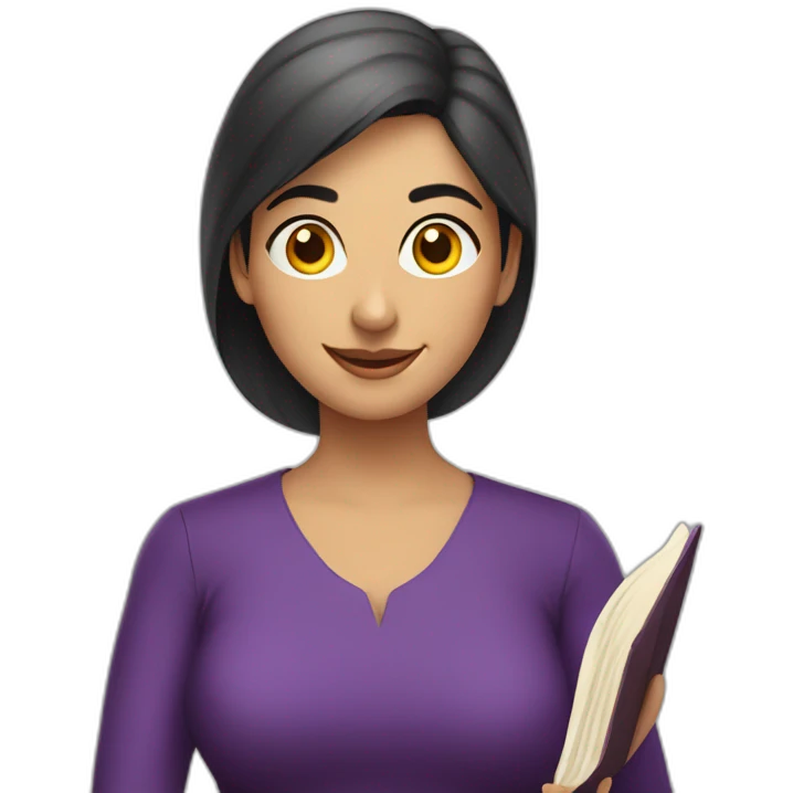 Armenian women with the purple clothes reading book and looking at camera and smiling  emoji