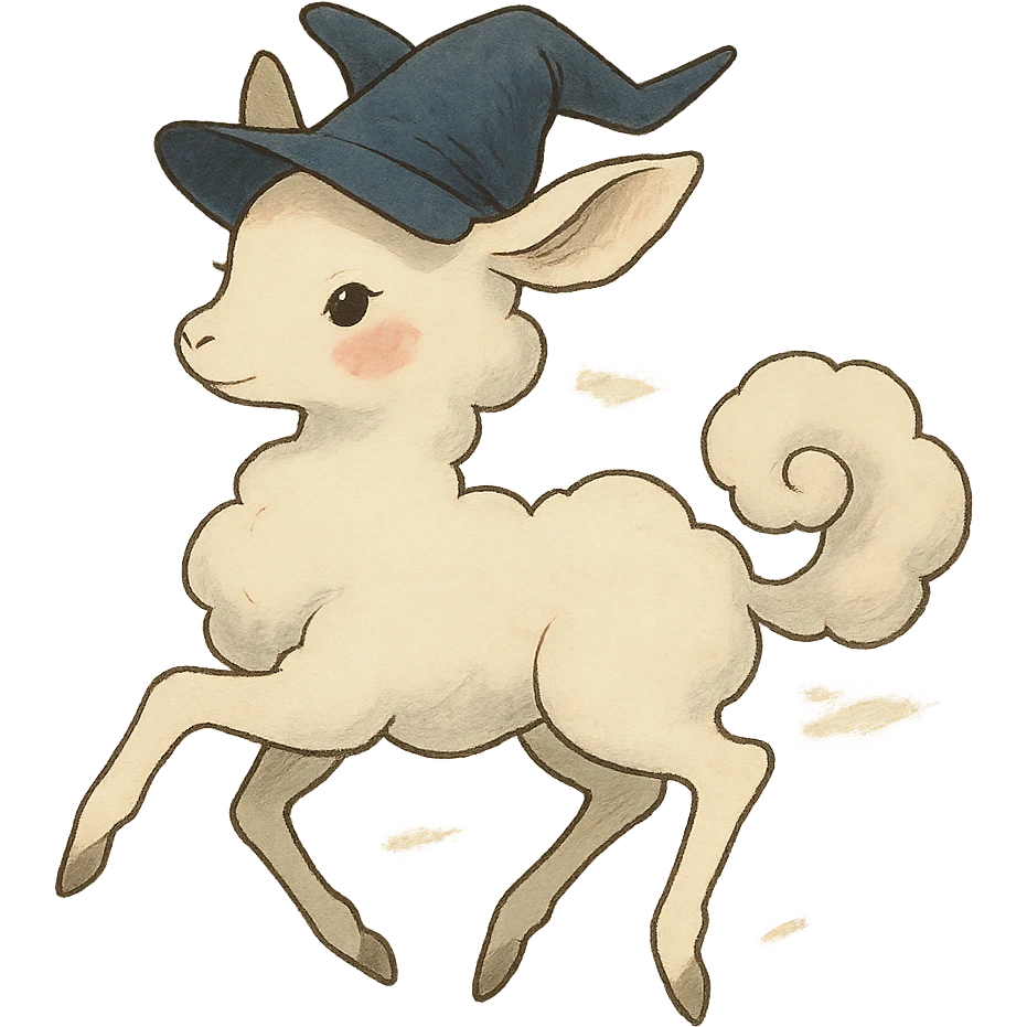 vanilla cloud doe with rosy cheeks, floating gracefully with witch-like elegance, brand identity mascot for social media, Ghibli style emoji