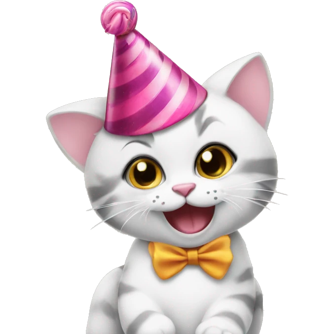 baby cat with a birthday hat on and a lollipop in the paw emoji