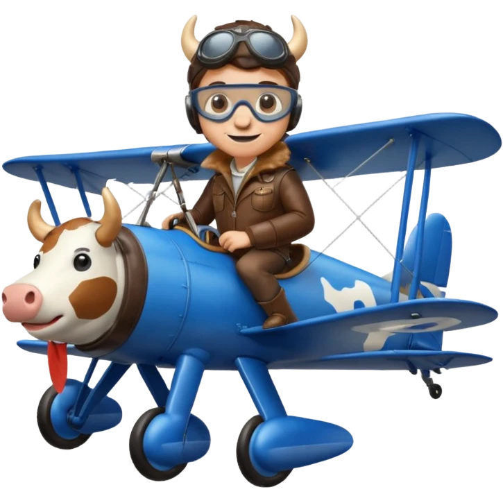  cow pilot riding blue plane emoji