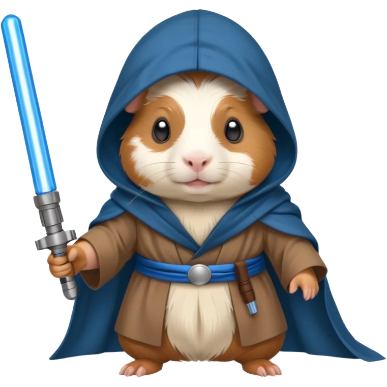 cute guinea pig Jedi with hood and blue lightsaber emoji