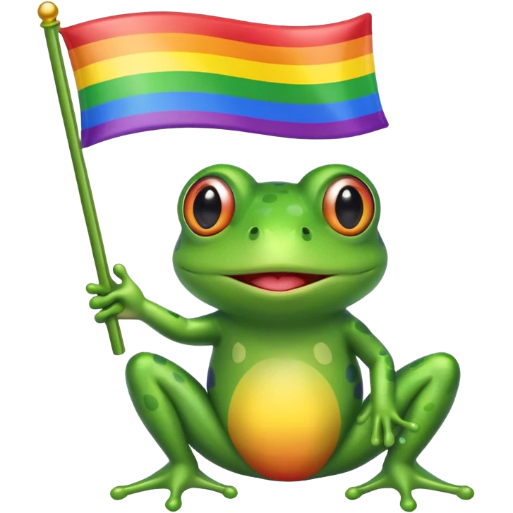 Frog holding pride flag emoji