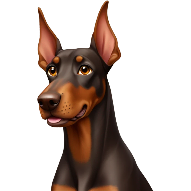 Brown Doberman without cropped ears looking forward and happy  emoji
