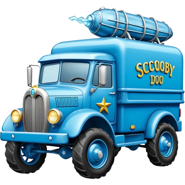 The Flintstones shiny crushed iced-blue frozen Scooby Doo 1915 Lightning Bug busters liquidator’s antique long wheelbase off-road moving truck  emoji