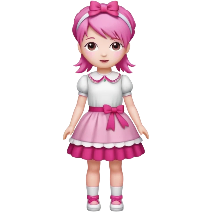Isolated detaile illustration modern raspberry torte doll figurine full body with pink hair and a pink hairband standing emoji